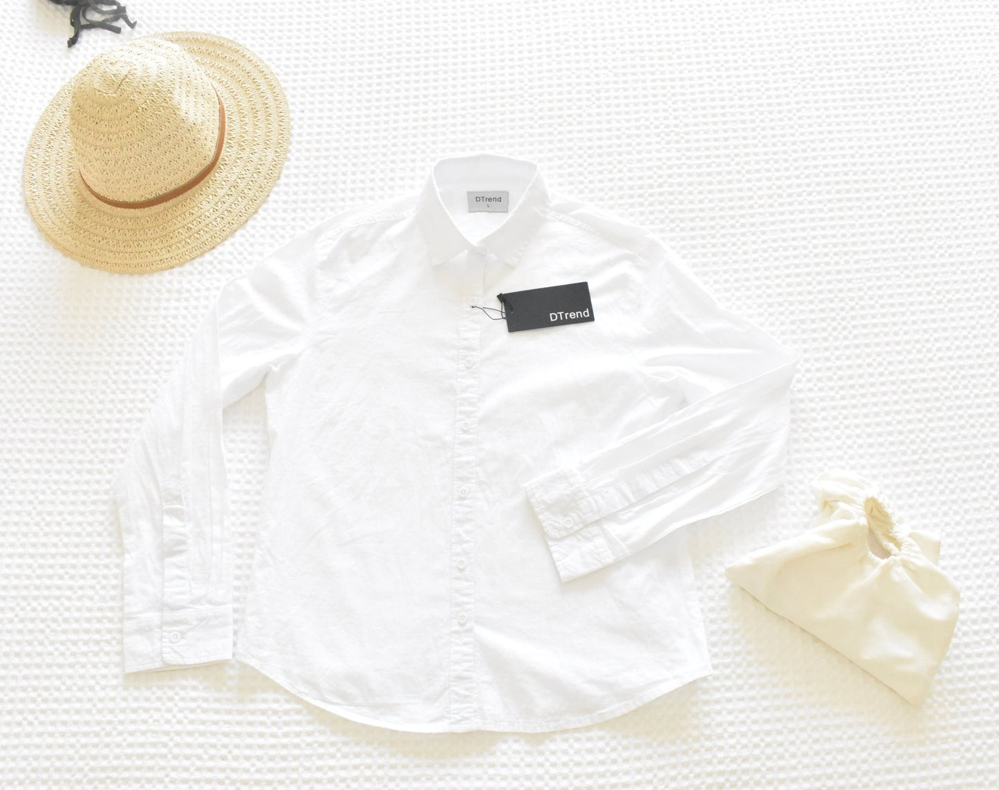 DTrend Womens Long Sleeve Classic Shirt - White Button Accent - DTrend