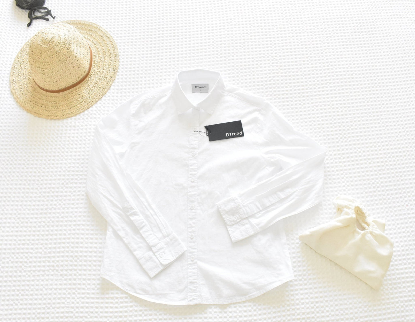 DTrend Womens Long Sleeve Classic Shirt - White Button Accent - DTrend