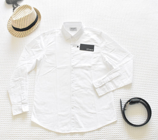 Mens Long Sleeve Classic - Single Pocket White Button