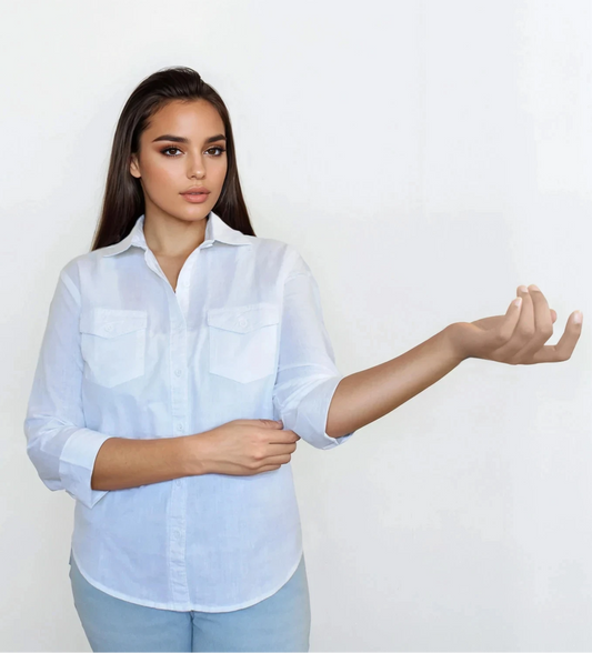 DTrend 3/4 Sleeve Classic - Double Pocket White Button