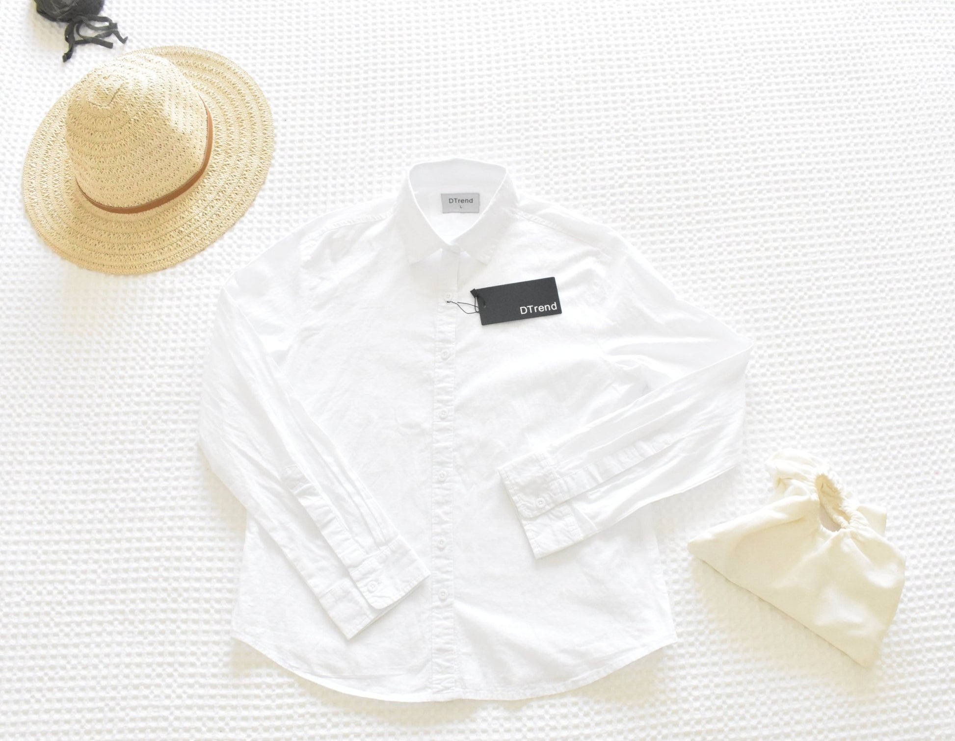 DTrend Womens Long Sleeve Classic Shirt - White Button Accent - DTrend