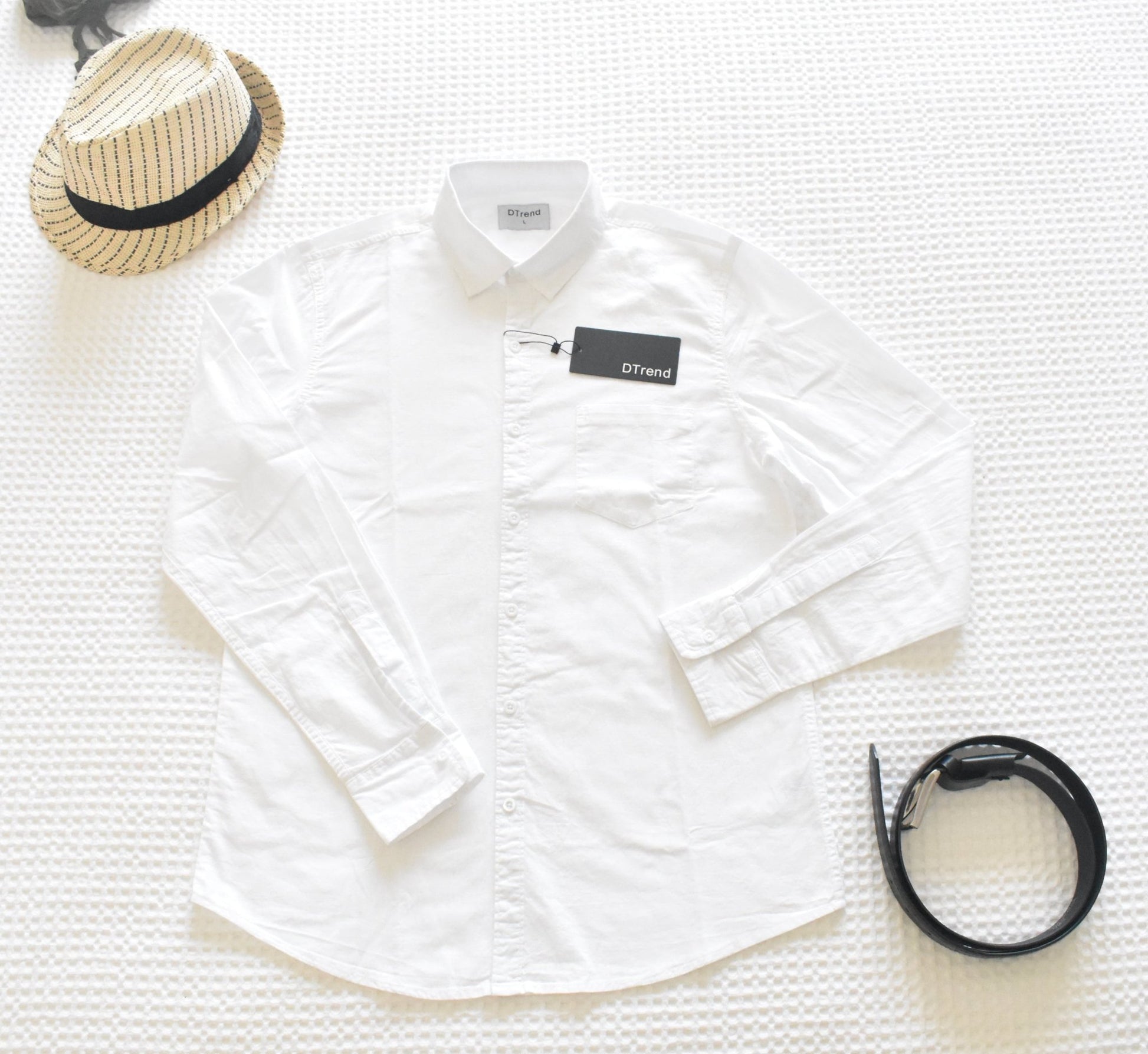 Mens Long Sleeve Classic - Single Pocket White Button - DTrend